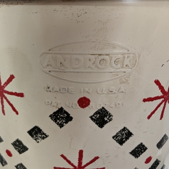 Vintage Atomic Metal Flour Sifter White with Red Black Diamond Pattern - Picture 8 of 13